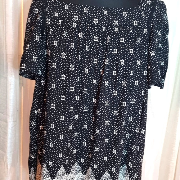 BOOCafe Marrakesh Womens Sz XL Top Black White Boho Flutter Sleeve Shirt NWT $54 - Picture 1 of 10